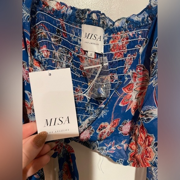 New! MISA Los Angeles Ancora Floral Sireneuse Tie-Front Crop Top 💙 Small NWT! - Picture 12 of 15